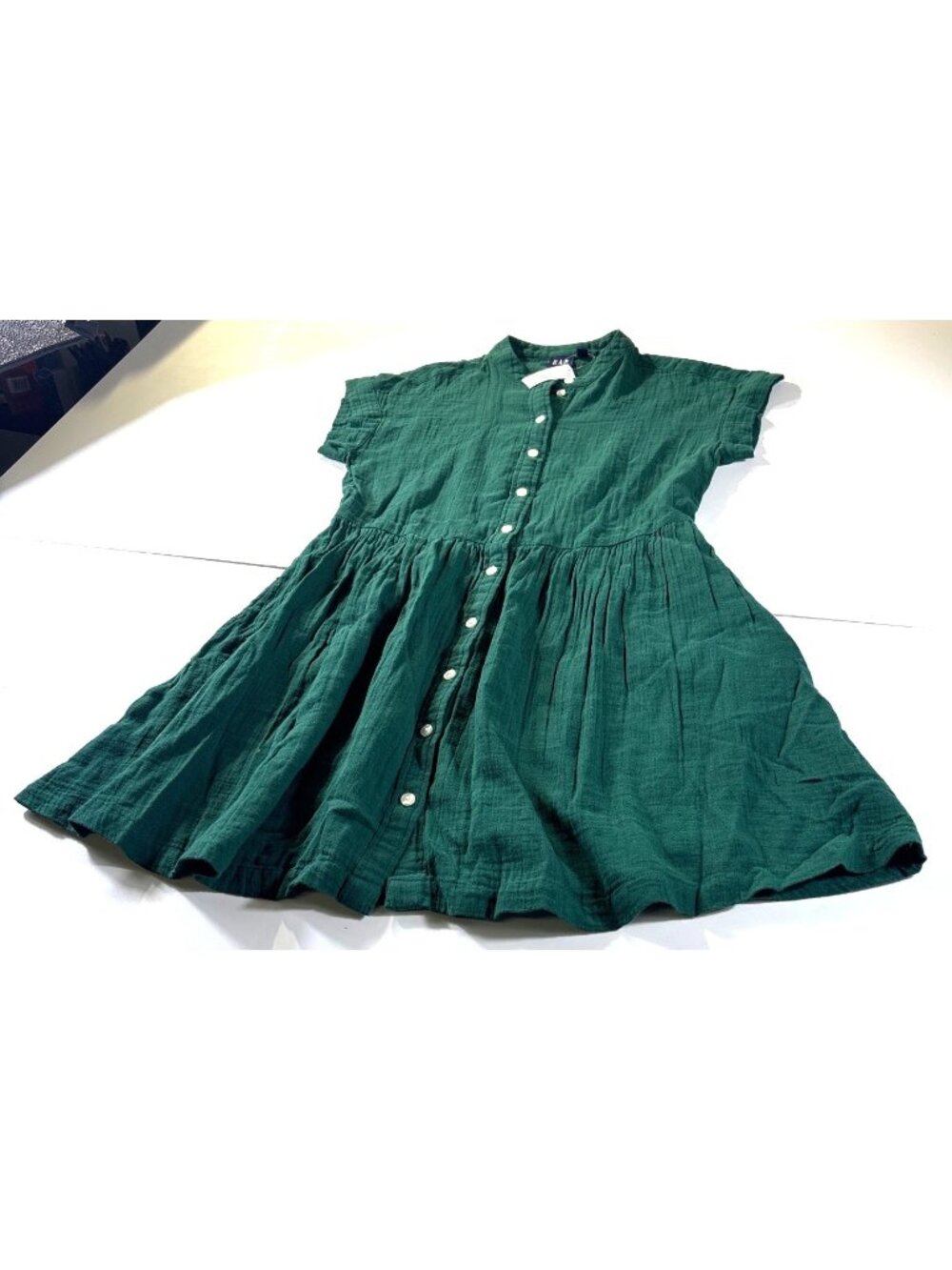 Gap Womens Green Button-Front Dress XS 100% Cotton Short-Sleeve Relaxed Fit Ligh